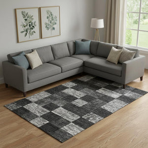 HomeRoots 9' X 12' Washable Geometric Area Rug in Black, Gray & Silver - Durable, UV-Protected & Stylish! 686203