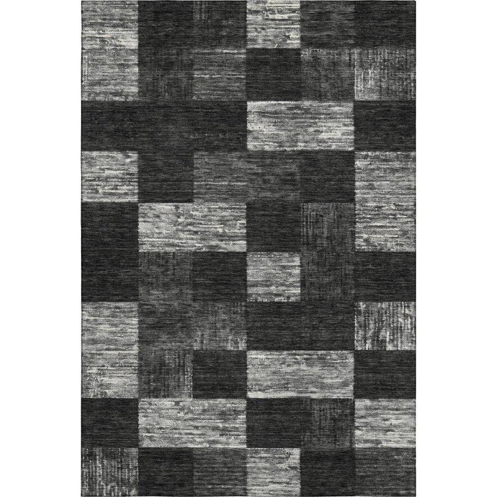 HomeRoots 9' X 12' Washable Geometric Area Rug in Black, Gray & Silver - Durable, UV-Protected & Stylish! 686203