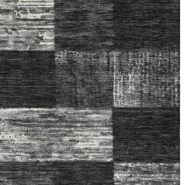 HomeRoots 9' X 12' Washable Geometric Area Rug in Black, Gray & Silver - Durable, UV-Protected & Stylish! 686203