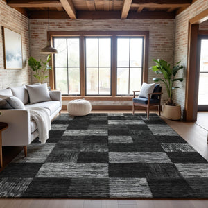 HomeRoots 10' Geometric Washable Area Rug in Black, Gray & Silver - UV Protected, Durable for High Traffic Areas 686204