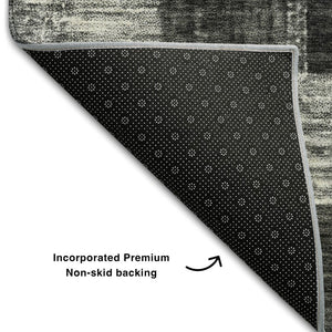 HomeRoots 10' Geometric Washable Area Rug in Black, Gray & Silver - UV Protected, Durable for High Traffic Areas 686204