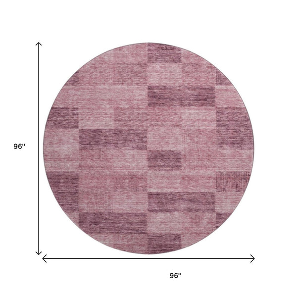 HomeRoots 8' Blush and Pink Geometric Round Rug - Stylish, Washable, UV-Protected for Busy Homes & Playspaces 686207
