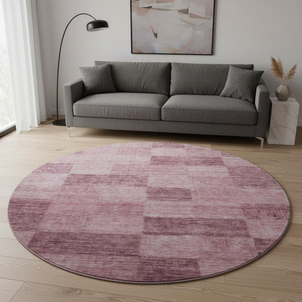 HomeRoots 8' Blush and Pink Geometric Round Rug - Stylish, Washable, UV-Protected for Busy Homes & Playspaces 686207