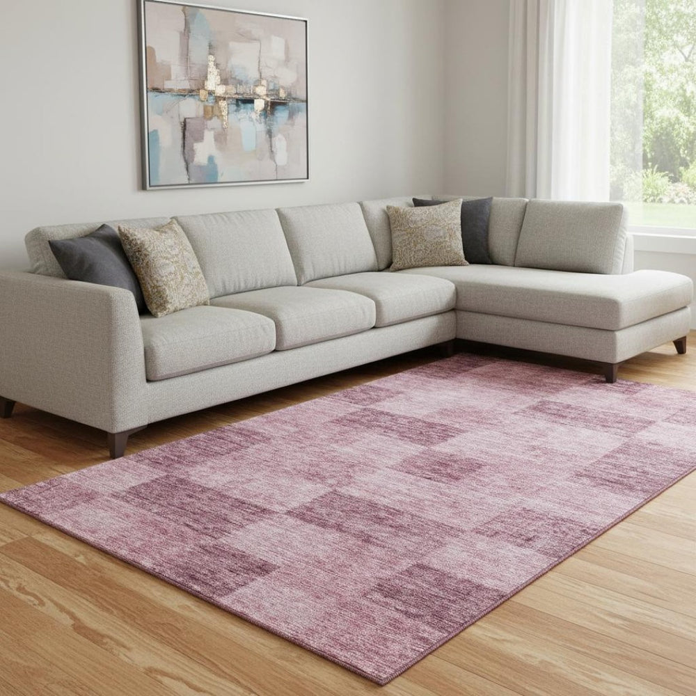 HomeRoots 8' X 10' Blush Pink Geometric Area Rug - Durable, Washable, UV-Protected, Ideal for Homes with Kids & Pets 686208