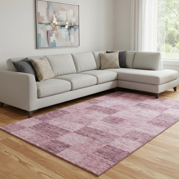 HomeRoots 8' X 10' Blush Pink Geometric Area Rug - Durable, Washable, UV-Protected, Ideal for Homes with Kids & Pets 686208
