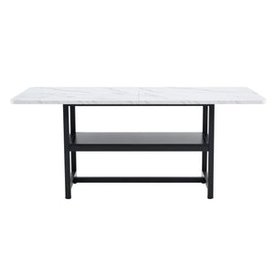 English Elm 71 Inch Fashionable Walnut Grain Dining Table with Sturdy Metal Legs, Scratch-Resistant MDF Top, Storage Shelf, Minimalist Design White+Black W1151P364852
