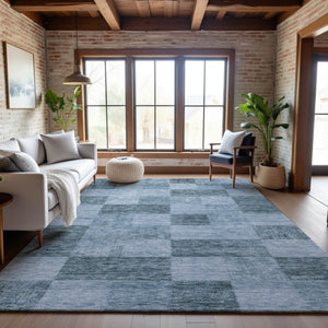 HomeRoots 5' X 8' Denim Blue & Sky Blue Geometric Area Rug - Washable, Stain Resistant, UV Protected Design 686212