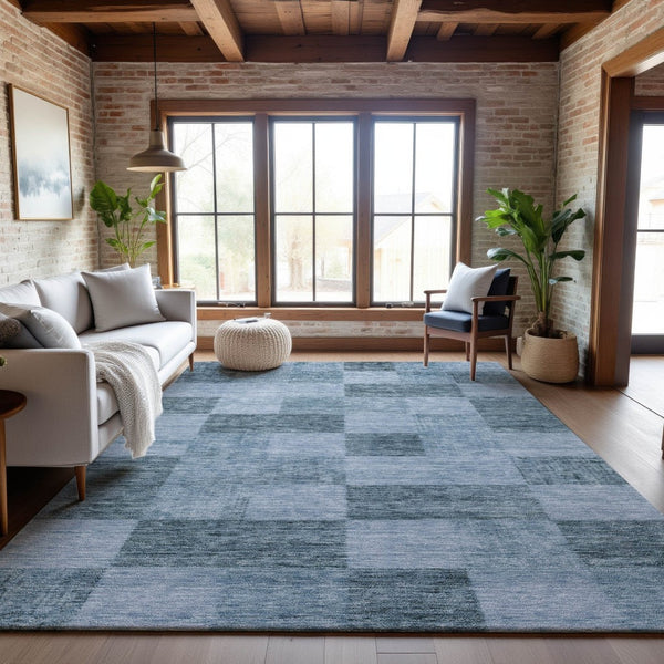 HomeRoots 5' X 8' Denim Blue & Sky Blue Geometric Area Rug - Washable, Stain Resistant, UV Protected Design 686212