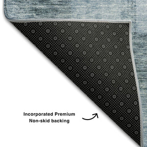 HomeRoots 5' X 8' Denim Blue & Sky Blue Geometric Area Rug - Washable, Stain Resistant, UV Protected Design 686212