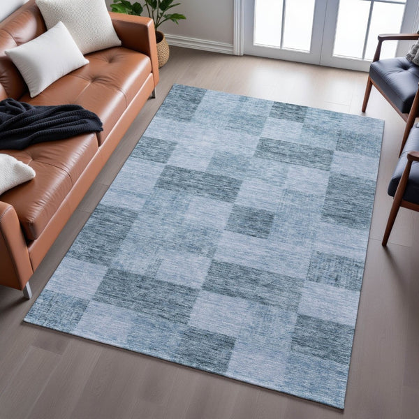 HomeRoots 5' X 8' Denim Blue & Sky Blue Geometric Area Rug - Washable, Stain Resistant, UV Protected Design 686212