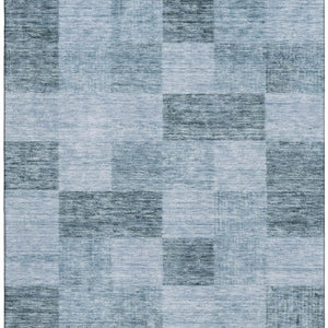 HomeRoots 5' X 8' Denim Blue & Sky Blue Geometric Area Rug - Washable, Stain Resistant, UV Protected Design 686212