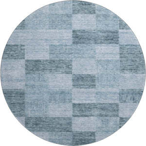 HomeRoots 8' Stylish Denim & Sky Blue Geometric Washable Round Rug - Durable, UV Resistant, Easy Care Design 686213
