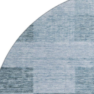 HomeRoots 8' Stylish Denim & Sky Blue Geometric Washable Round Rug - Durable, UV Resistant, Easy Care Design 686213
