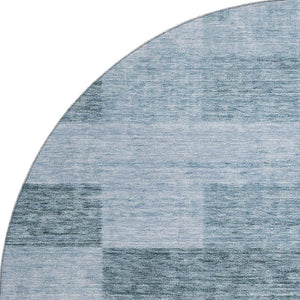 HomeRoots 8' Stylish Denim & Sky Blue Geometric Washable Round Rug - Durable, UV Resistant, Easy Care Design 686213