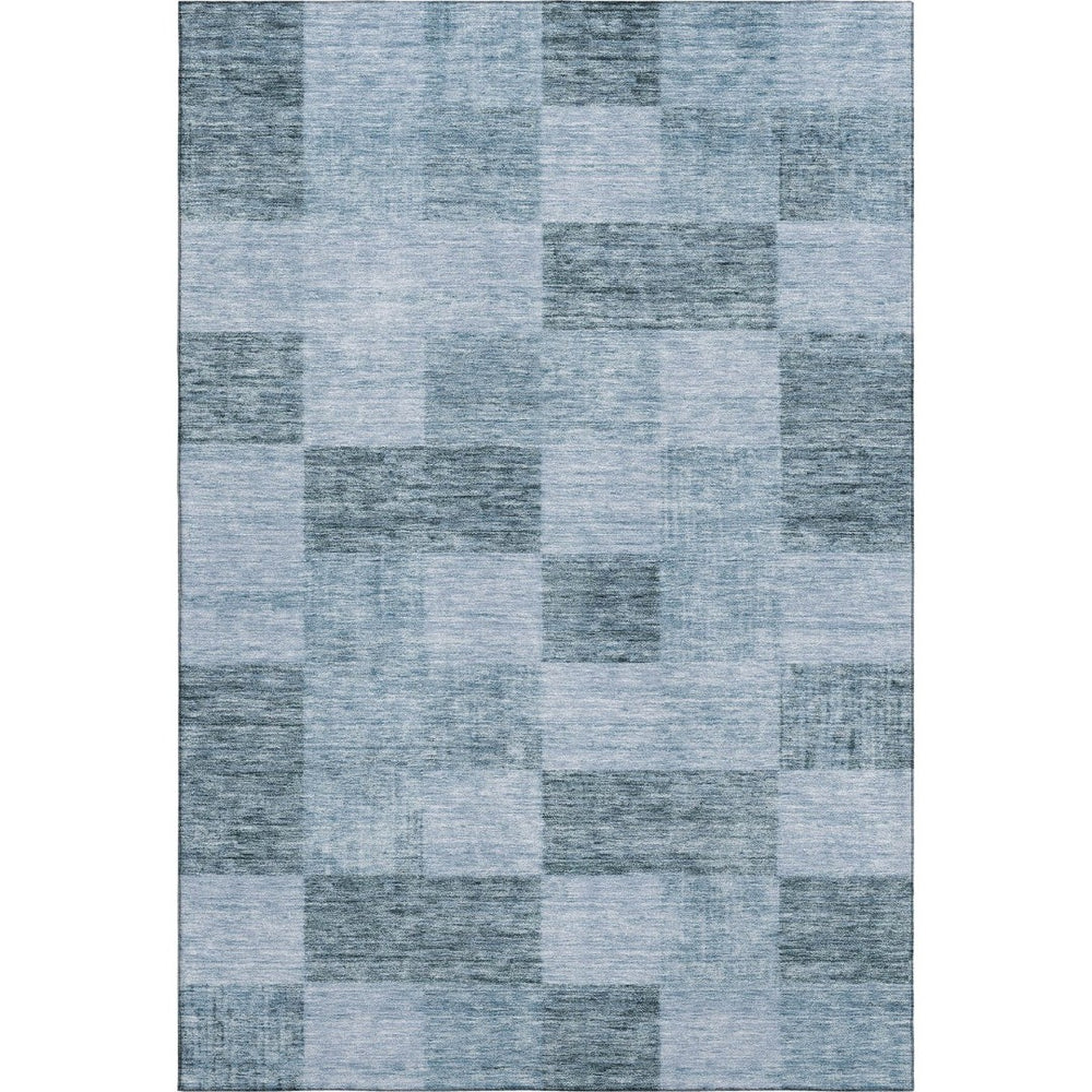 HomeRoots 9' X 12' Stylish Denim & Sky Blue Geometric Area Rug - Washable, UV Protected, Family-Friendly Design 686215