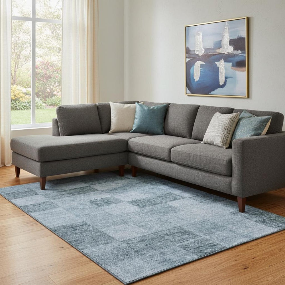 HomeRoots 10' X 14' Denim Blue & Sky Blue Geometric Area Rug - Washable, UV-Protected, Stain-Resistant Design 686216