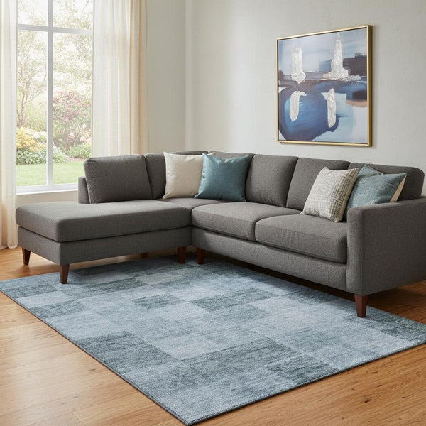 HomeRoots 10' X 14' Denim Blue & Sky Blue Geometric Area Rug - Washable, UV-Protected, Stain-Resistant Design 686216