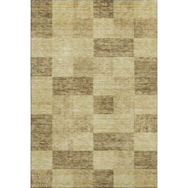 HomeRoots 5' X 8' Gold and Wheat Geometric Area Rug - Washable, UV-Protected, Durable for High-Traffic Spaces 686218