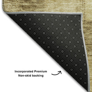 HomeRoots 5' X 8' Gold and Wheat Geometric Area Rug - Washable, UV-Protected, Durable for High-Traffic Spaces 686218