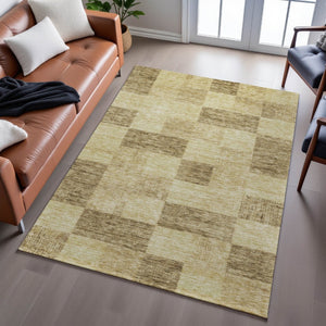 HomeRoots 5' X 8' Gold and Wheat Geometric Area Rug - Washable, UV-Protected, Durable for High-Traffic Spaces 686218