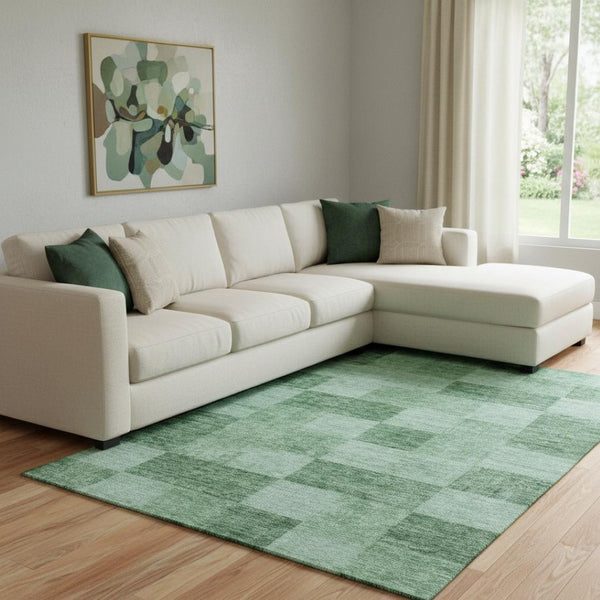 HomeRoots 8' X 10' Modern Green & Mint Geometric Area Rug - Washable, UV Protected, Stylish & Durable Design 686226