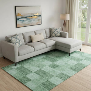 HomeRoots 9' X 12' Geometric Area Rug - Stylish Green & Mint Washable, UV Protected, Perfect for Pets & Kids! 686227