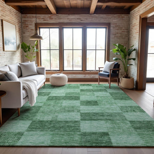 HomeRoots 9' X 12' Geometric Area Rug - Stylish Green & Mint Washable, UV Protected, Perfect for Pets & Kids! 686227