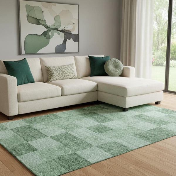 HomeRoots 10' X 14' Geometric Washable Area Rug in Green & Mint - UV Protected, Modern Style for Any Space 686228