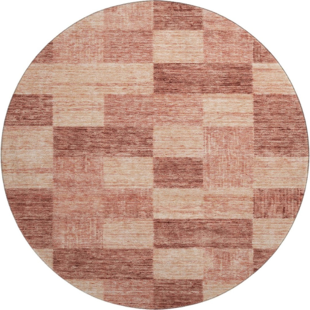 HomeRoots 8' Washable Round Rug in Rust & Copper - Geometric Design, UV Protected, Stain-Resistant & Durable 686231