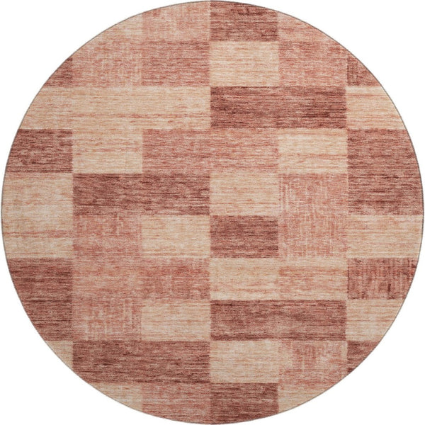 HomeRoots 8' Washable Round Rug in Rust & Copper - Geometric Design, UV Protected, Stain-Resistant & Durable 686231