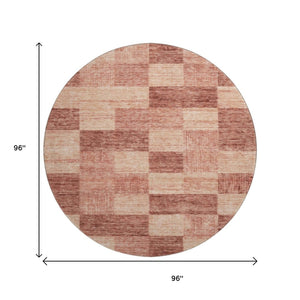 HomeRoots 8' Washable Round Rug in Rust & Copper - Geometric Design, UV Protected, Stain-Resistant & Durable 686231