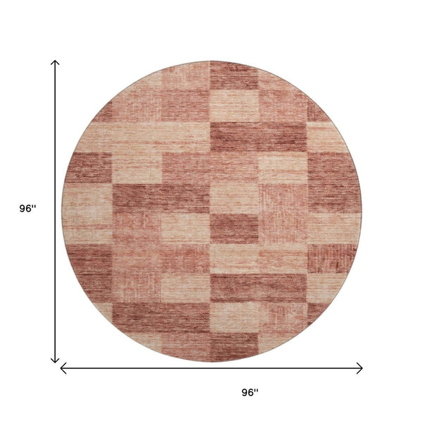 HomeRoots 8' Washable Round Rug in Rust & Copper - Geometric Design, UV Protected, Stain-Resistant & Durable 686231