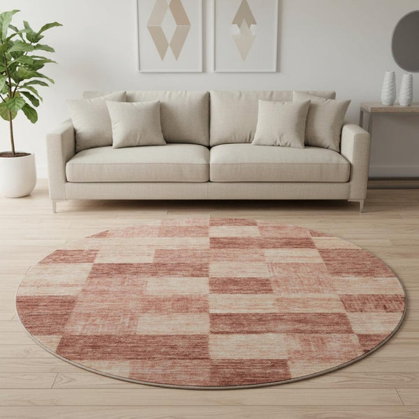HomeRoots 8' Washable Round Rug in Rust & Copper - Geometric Design, UV Protected, Stain-Resistant & Durable 686231