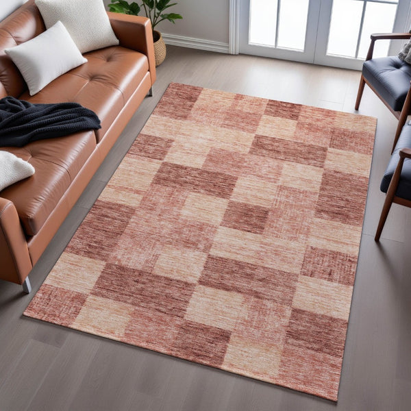 HomeRoots 10' X 14' Rust and Copper Geometric Area Rug - Stylish, Durable, Stain-Resistant, UV Protected Design 686234