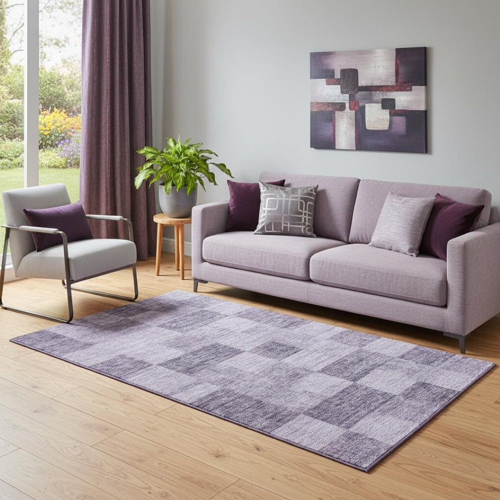 HomeRoots 5' X 8' Vibrant Purple & Lavender Geometric Washable Area Rug with UV Protection for Modern Homes 686236