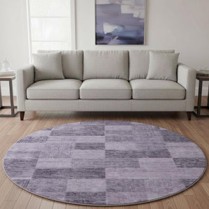 HomeRoots 8' Purple and Lavender Geometric Round Rug - Washable, UV Protected, Ideal for High-Traffic Areas 686237