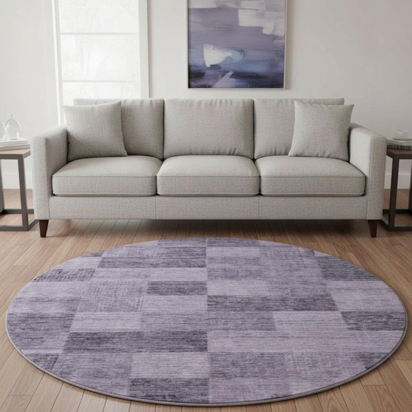 HomeRoots 8' Purple and Lavender Geometric Round Rug - Washable, UV Protected, Ideal for High-Traffic Areas 686237