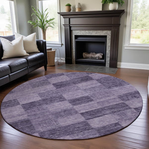 HomeRoots 8' Purple and Lavender Geometric Round Rug - Washable, UV Protected, Ideal for High-Traffic Areas 686237