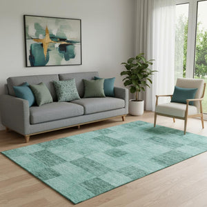 HomeRoots 5' X 8' Aqua & Mint Green Geometric Area Rug – Washable, UV-Protected, Durable for Busy Homes 686242