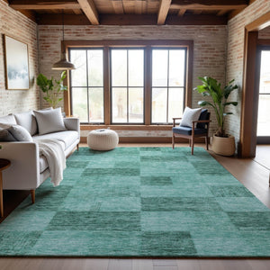 HomeRoots 5' X 8' Aqua & Mint Green Geometric Area Rug – Washable, UV-Protected, Durable for Busy Homes 686242