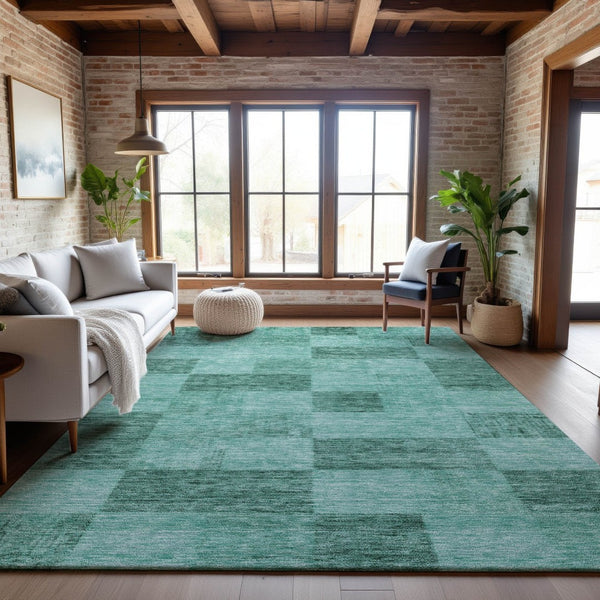 HomeRoots 5' X 8' Aqua & Mint Green Geometric Area Rug – Washable, UV-Protected, Durable for Busy Homes 686242