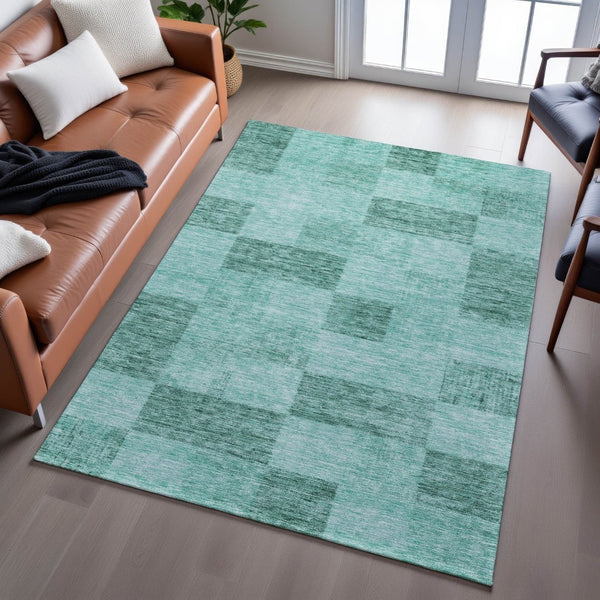 HomeRoots 5' X 8' Aqua & Mint Green Geometric Area Rug – Washable, UV-Protected, Durable for Busy Homes 686242