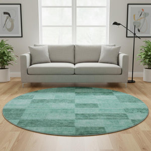 HomeRoots 8' Aqua & Mint Green Geometric Round Rug - Washable, UV-Protected, Perfect for Modern Spaces! 686243