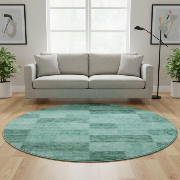 HomeRoots 8' Aqua & Mint Green Geometric Round Rug - Washable, UV-Protected, Perfect for Modern Spaces! 686243