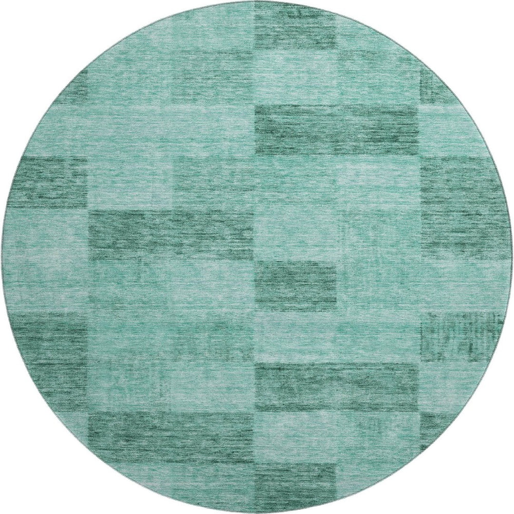 HomeRoots 8' Aqua & Mint Green Geometric Round Rug - Washable, UV-Protected, Perfect for Modern Spaces! 686243