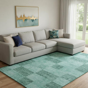 HomeRoots 8' X 10' Aqua & Mint Green Geometric Area Rug - Washable, UV Protected & Durable for High-Traffic Spaces 686244