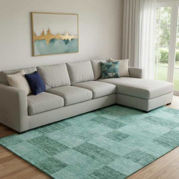 HomeRoots 8' X 10' Aqua & Mint Green Geometric Area Rug - Washable, UV Protected & Durable for High-Traffic Spaces 686244