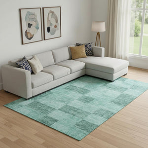 HomeRoots 9' x 12' Aqua & Mint Green Geometric Area Rug - Durable, Washable, UV Protection for Modern Homes 686245