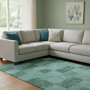 HomeRoots 10' X 14' Aqua & Mint Geometric Area Rug - Washable, UV Protected, Stain Resistant for Family Homes 686246