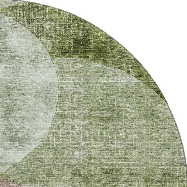 HomeRoots 8' Geometric Washable Round Rug in Artichoke Green, Brown & Beige - UV Protected for High Traffic Areas 686249